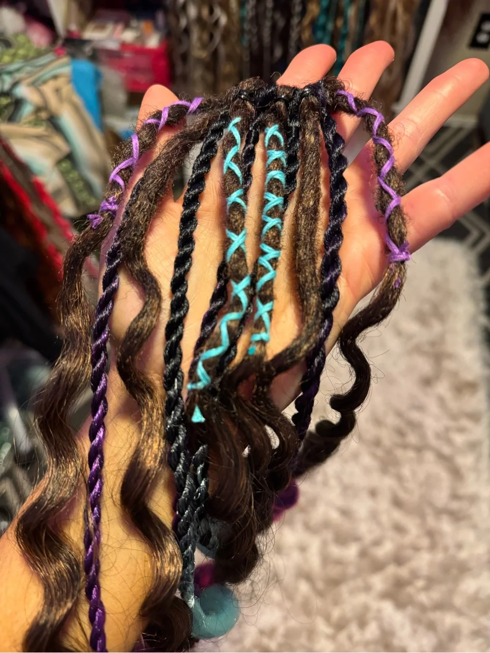 Bright Pink & Aqua Clip-In Hair Accent Extensions for Women